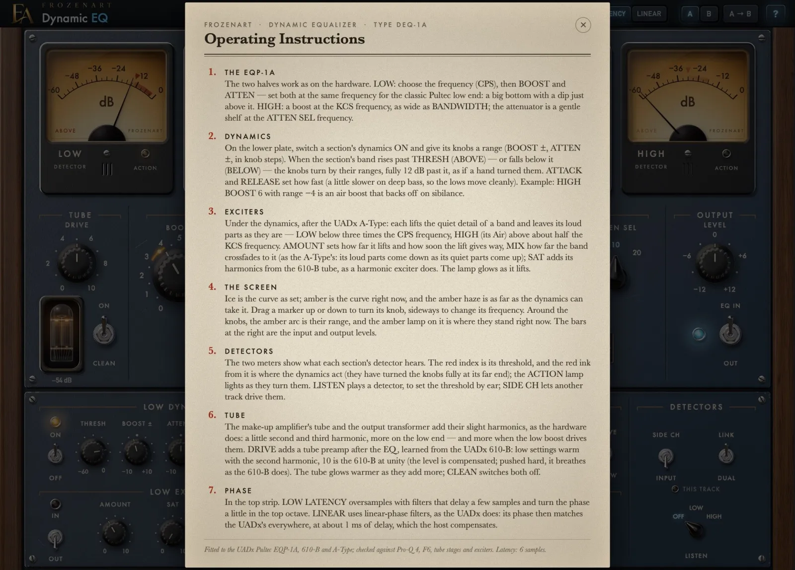 Dynamic EQ’s operating instructions, a page of the unit’s manual opened with the ? key